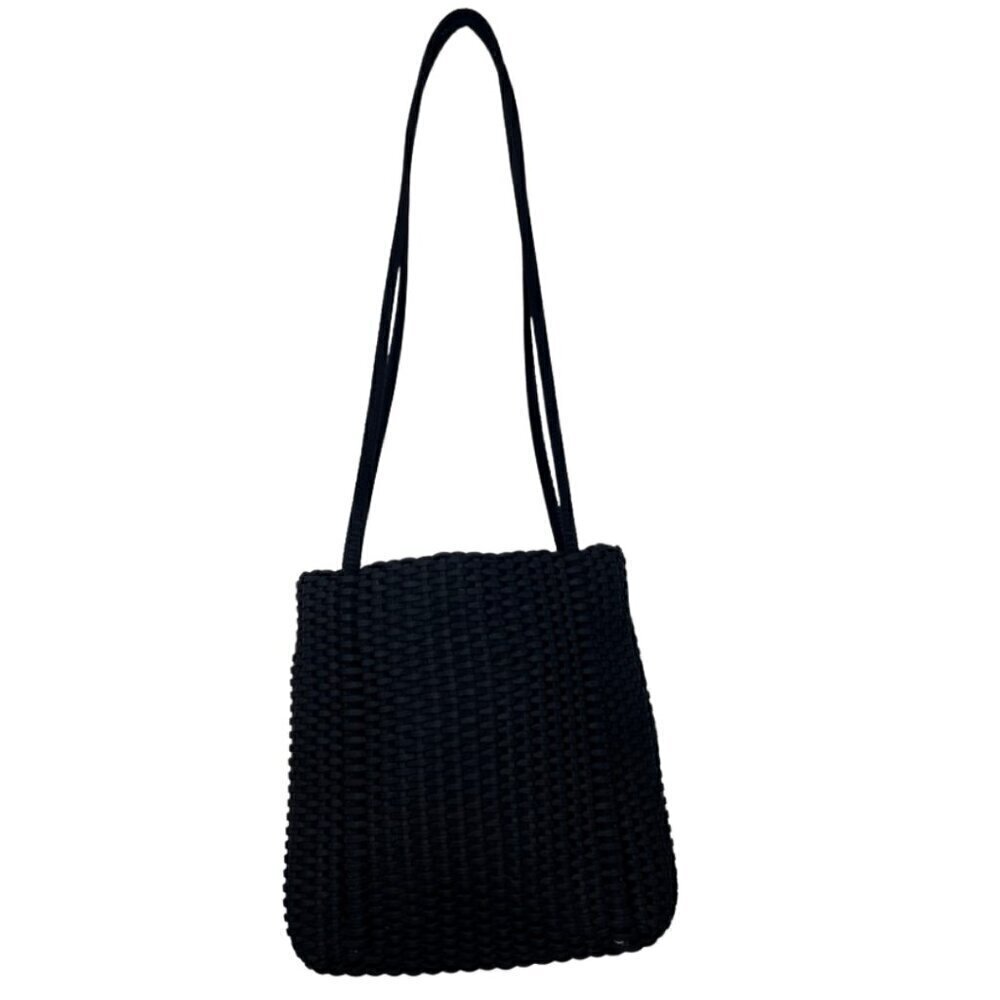 NINE WEST Small Black Braided Woven Shoulder Cross Body Bag | 90s